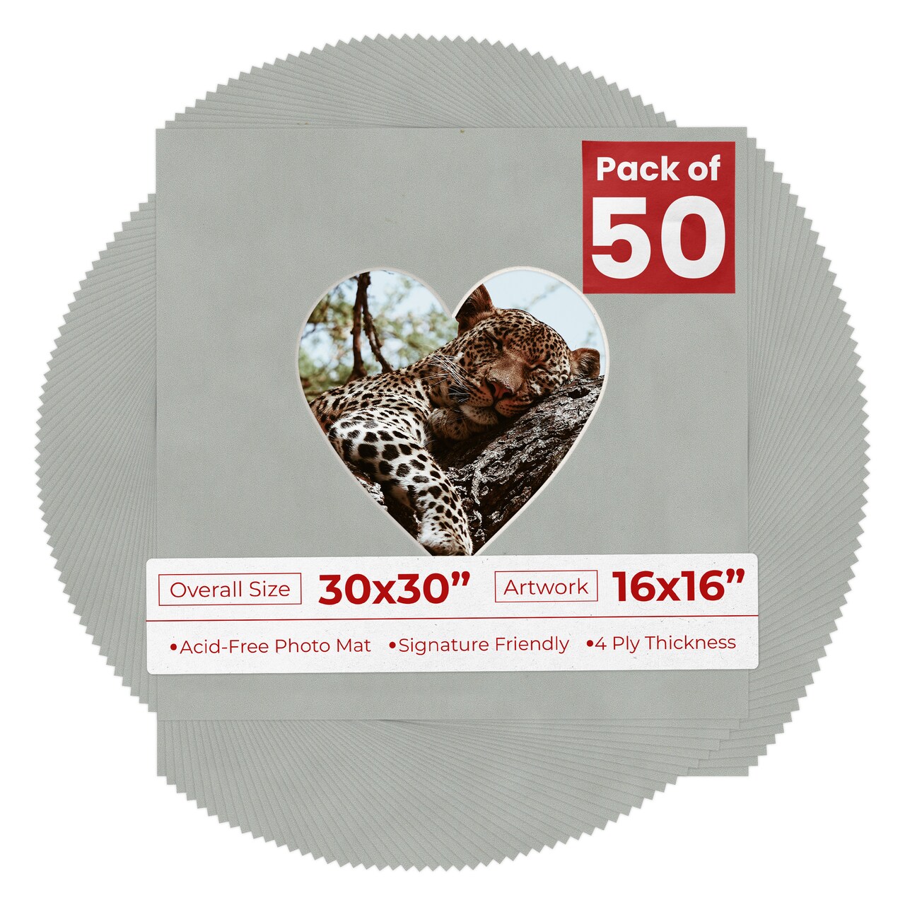 Light Grey Suede Mat Board for 30x30 Frames - Heart Opening for 16x16 Photos